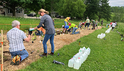 Volunteers planting a native garden at Stewart Lake County Park
