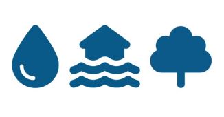 goals icons - water drop, flooded house, tree